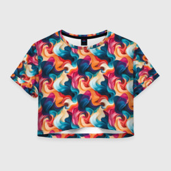 Женская футболка Crop-top 3D Паттерн абстрактные разноцветные волны 