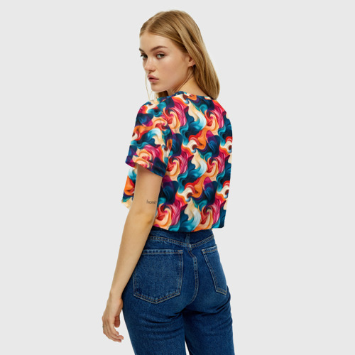 Женская футболка Crop-top 3D Паттерн абстрактные разноцветные волны , цвет 3D печать - фото 5
