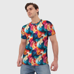 Мужская футболка 3D Паттерн абстрактные разноцветные волны  - фото 2