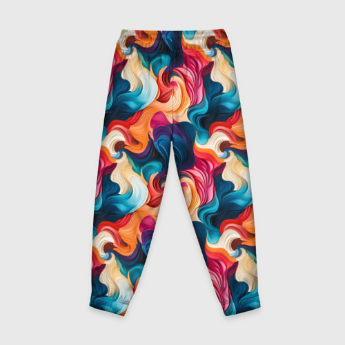 Детские брюки 3D с принтом Паттерн абстрактные разноцветные волны, вид сзади #1