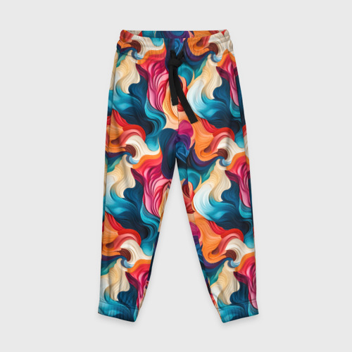 Детские брюки 3D с принтом Паттерн абстрактные разноцветные волны, вид спереди #2