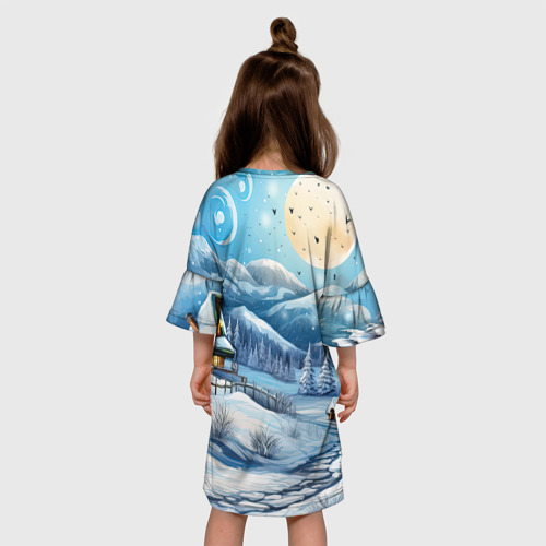 Детское платье 3D с принтом Зима предновогоднее настроение, вид сзади #2
