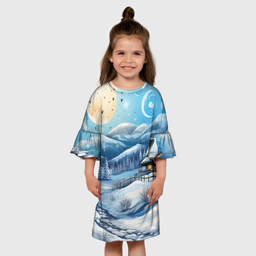 Детское платье 3D с принтом Зима предновогоднее настроение, вид сбоку #3