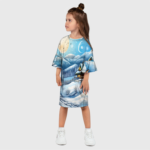 Детское платье 3D с принтом Зима предновогоднее настроение, фото на моделе #1