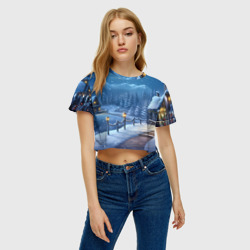 Женская футболка Crop-top 3D Дорожка к новогоднему дому - фото 2