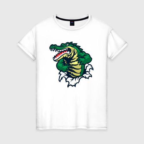 Женская футболка из хлопка с принтом Душа крокодила, вид спереди №1