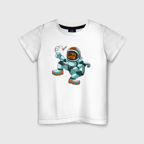 Детская футболка из хлопка с принтом Обезьянка космонавт, вид спереди №1