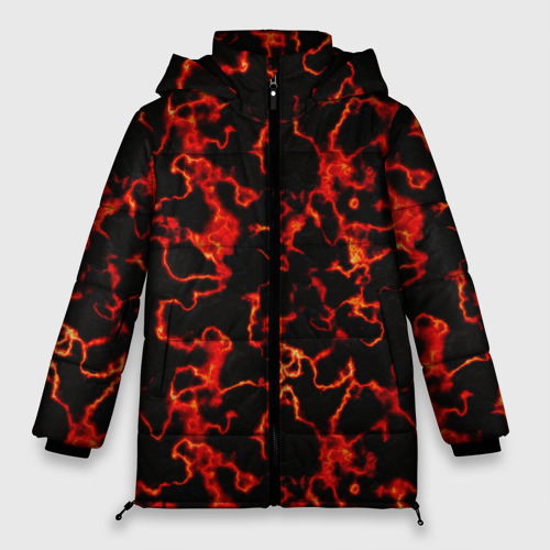 Женская зимняя куртка 3D с принтом Магма инферно, вид спереди #2