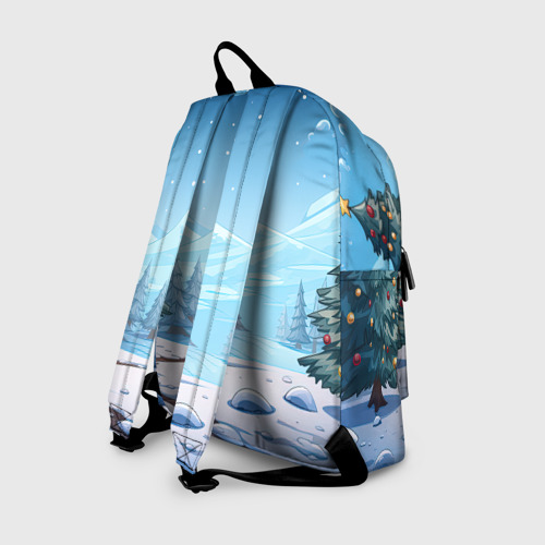 Рюкзак 3D с принтом Новогодний пейзаж  с елками, вид сзади #1