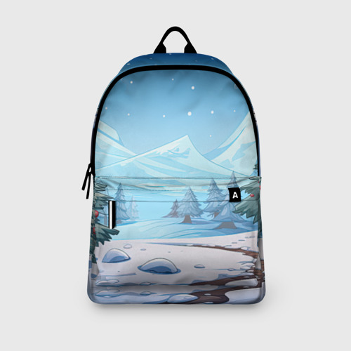 Рюкзак 3D с принтом Новогодний пейзаж  с елками, вид сбоку #3