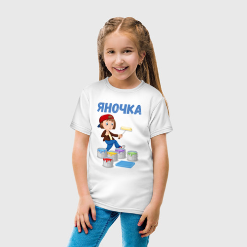 Детская футболка хлопок Яна - девочка художник, цвет белый - фото 5