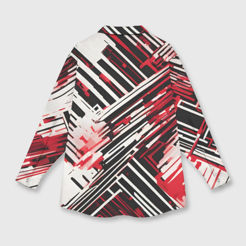 Женская рубашка oversize 3D с принтом Киберпанк линии белые и красные, вид сзади #1