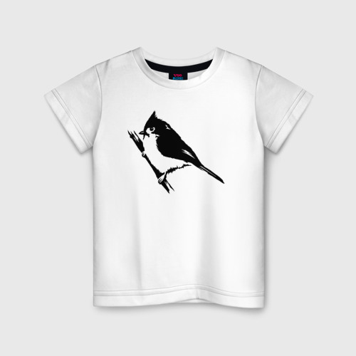Детская футболка хлопок с принтом Птица на ветке трафарет, вид спереди #2