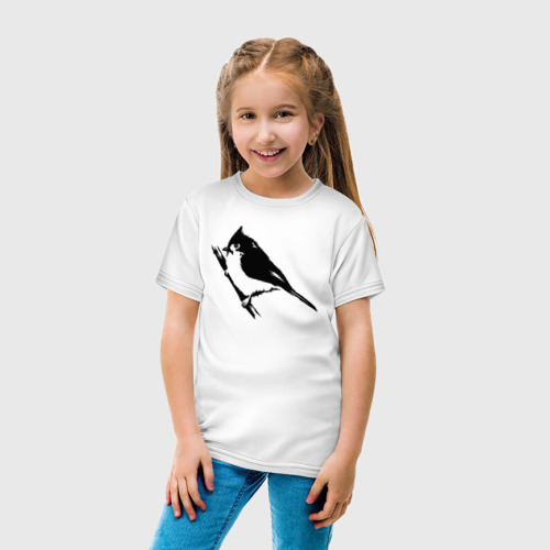Детская футболка хлопок с принтом Птица на ветке трафарет, вид сбоку #3
