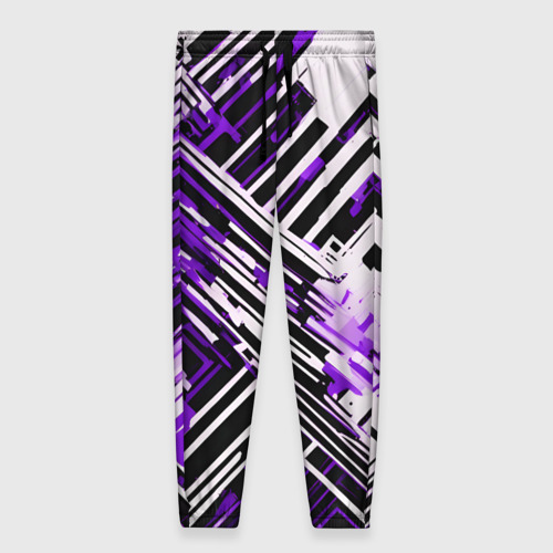 Женские брюки 3D с принтом Киберпанк линии белые и фиолетовые, вид спереди #2