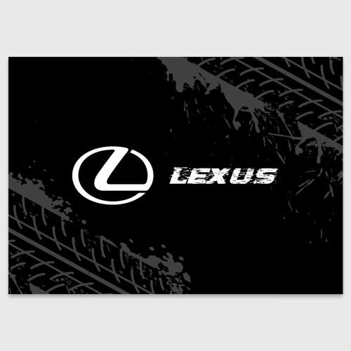 Поздравительная открытка Lexus speed на темном фоне со следами шин по-горизонтали, цвет белый