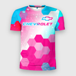 Мужская футболка 3D Slim Chevrolet neon gradient style посередине