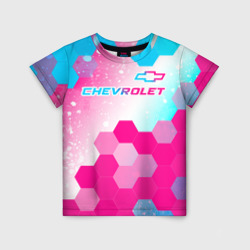 Детская футболка 3D Chevrolet neon gradient style посередине