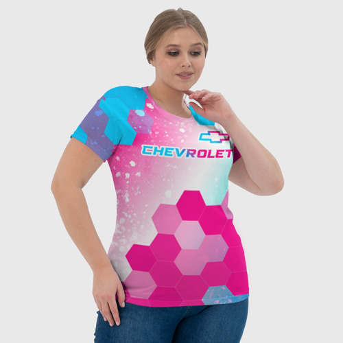 Женская футболка 3D с принтом Chevrolet neon gradient style посередине, фото #4