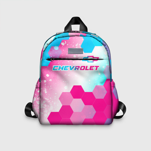 Детский рюкзак 3D с принтом Chevrolet neon gradient style посередине, вид спереди #2