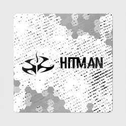 Магнит виниловый Квадрат Hitman glitch на светлом фоне по-горизонтали