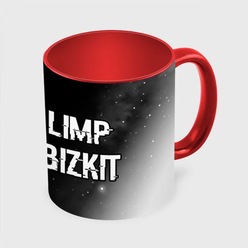 Кружка с полной запечаткой Limp Bizkit glitch на темном фоне по-горизонтали, цвет белый + красный - фото 3