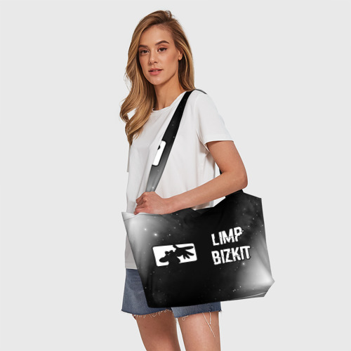 Пляжная сумка 3D Limp Bizkit glitch на темном фоне по-горизонтали - фото 5