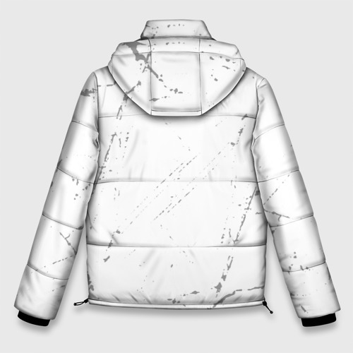Мужская зимняя куртка 3D с принтом Bring Me the Horizon glitch на светлом фоне по-вертикали, вид сзади #1