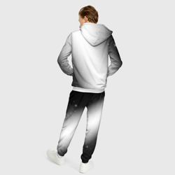 Костюм с принтом Thousand Foot Krutch glitch на светлом фоне вертикально для мужчины, вид на модели сзади №2. Цвет основы: белый