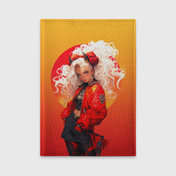 Обложка для автодокументов Девушка-демон от нейросети - желто-красный градиент