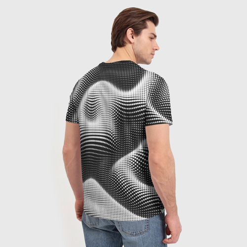 Мужская футболка 3D Чёрно белые точечные абстрактные волны , цвет 3D печать - фото 4
