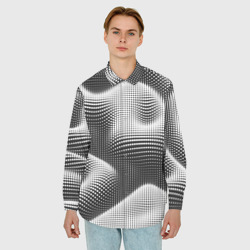 Мужская рубашка oversize 3D Чёрно белые точечные абстрактные волны  - фото 2