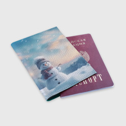 Обложка для паспорта матовая кожа Радостный снеговик в лесу на поляне  - фото 2