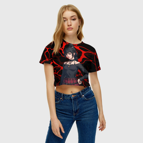 Женская футболка Crop-top 3D Шэдоухарт - красные разводы, цвет 3D печать - фото 4