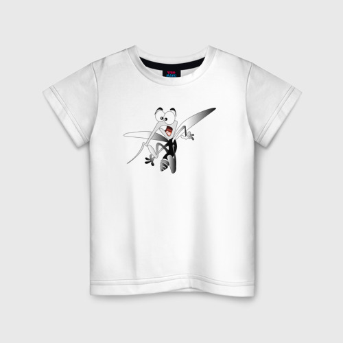 Детская футболка из хлопка с принтом Напуганный-комар, вид спереди №1