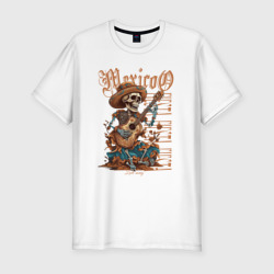 Мужская футболка хлопок Slim Мексика фиеста и скелет с гитарой