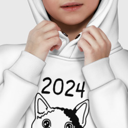 Худи с принтом 2024 - мемный кот для ребенка, вид на модели спереди №5. Цвет основы: белый