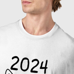 Футболка с принтом 2024 - мемный кот для мужчины, вид на модели спереди №4. Цвет основы: белый