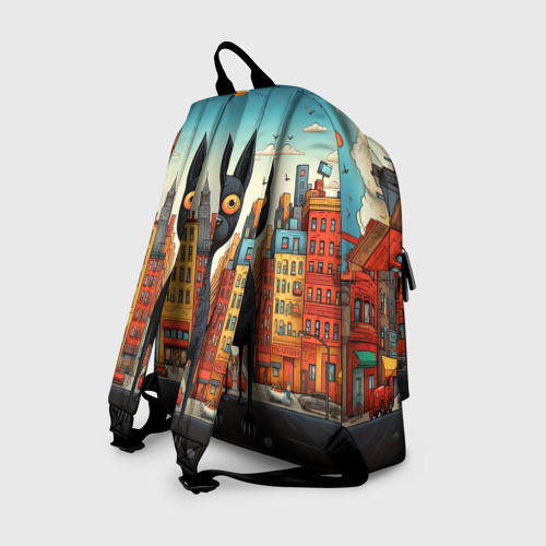 Рюкзак 3D с принтом Собака на фоне города в мульт-стиле, вид сзади #1