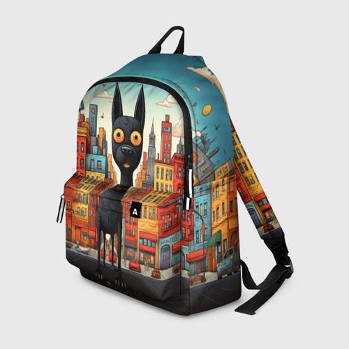 Рюкзак 3D с принтом Собака на фоне города в мульт-стиле, вид спереди #2