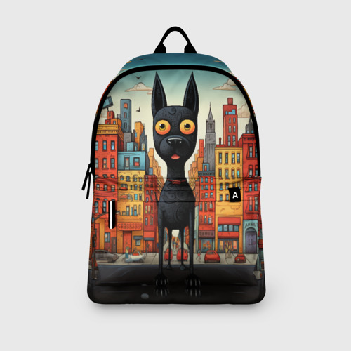 Рюкзак 3D с принтом Собака на фоне города в мульт-стиле, вид сбоку #3