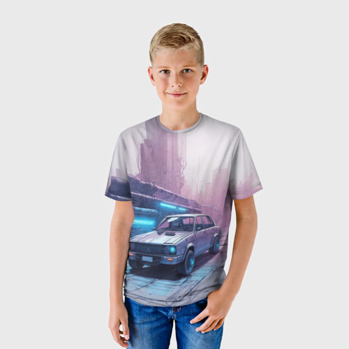 Детская футболка 3D Автомобиль в пурпурной думке , цвет 3D печать - фото 3