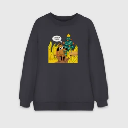 Женский свитшот oversize без начеса хлопок С новым годом - this is fine dog meme