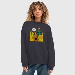 Женский свитшот oversize без начеса хлопок С новым годом - this is fine dog meme - фото 2