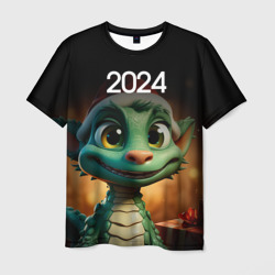 Мужская футболка 3D Зеленый дракончик символ года 2024