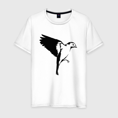Мужская футболка из хлопка с принтом Птица летит трафарет, вид спереди №1