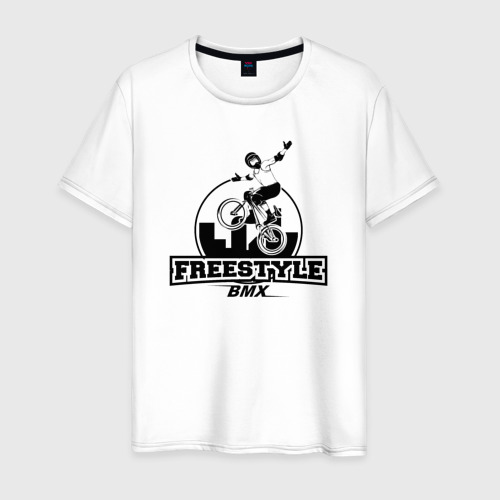 Мужская футболка из хлопка с принтом Freestyle BMX, вид спереди №1