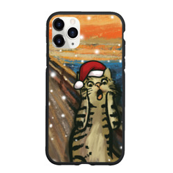 Чехол для iPhone 11 Pro Max матовый Кот Крик новогодний в колпаке мем