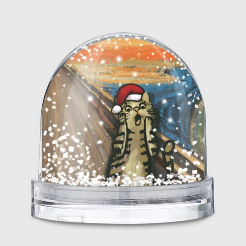 Игрушка Снежный шар Кот Крик новогодний в колпаке мем