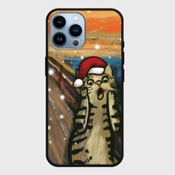 Чехол для iPhone 14 Pro Max Кот Крик новогодний в колпаке мем